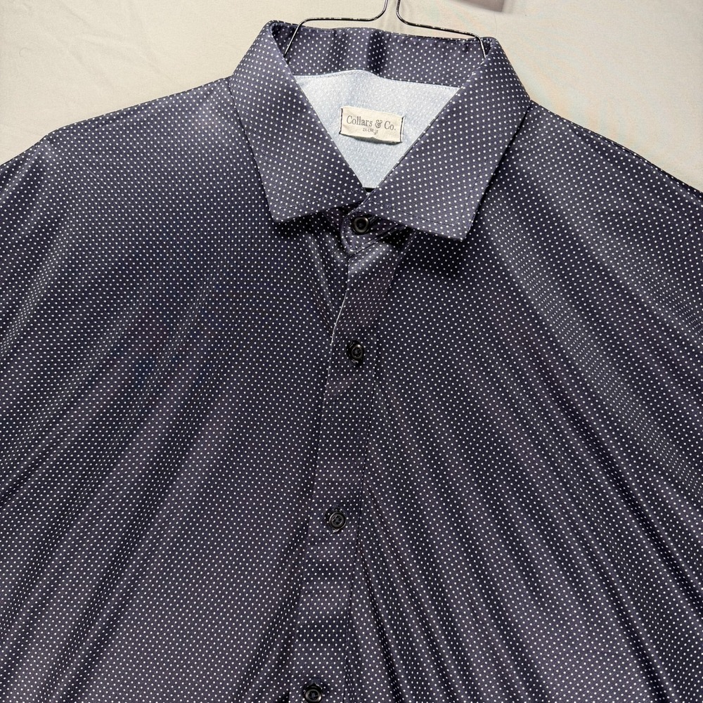 Collars and Co Dress Collar Polo Shirt Mens 2XL Blue Button Up Polka Dots
